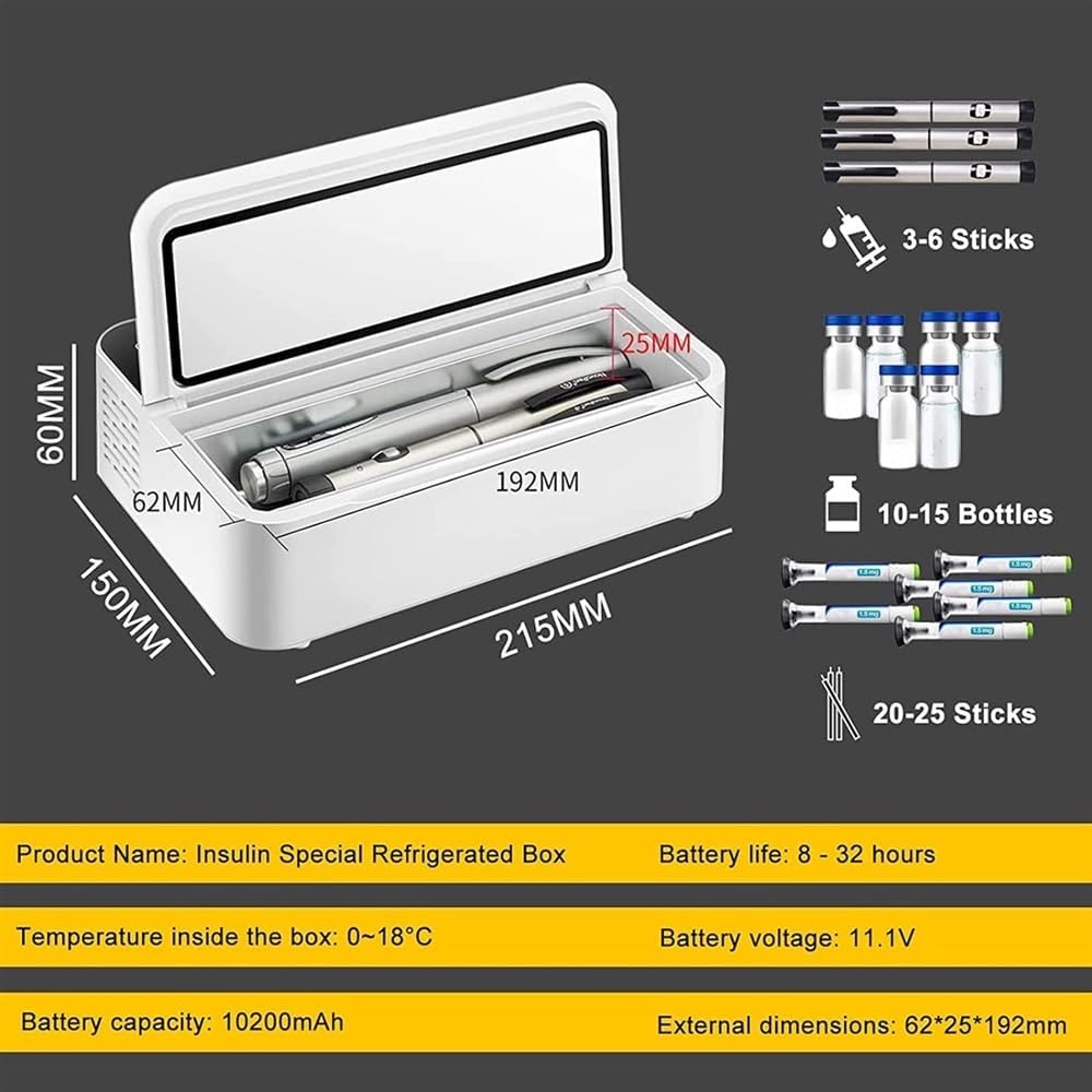 Insulin Cooler Case Diabetic Cooler Box Mini Drug Refrigerator Keeping Cooling 0-18℃ Portable car Insulin Cooler Box with Alarm, Battery Pack & USB