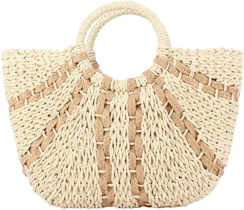 YYW Straw Bags for Women,Hand-woven Straw Large Bag Round Handle Ring Tote Retro Summer Beach Rattan bag
