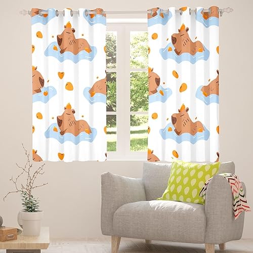 Miniatura 5 de Cortinas y cortinas bonitas Capybara, cortinas opacas de animales salvajes, 2 paneles de 42 pulgadas de ancho x 63 pulgadas de largo, diseño de
