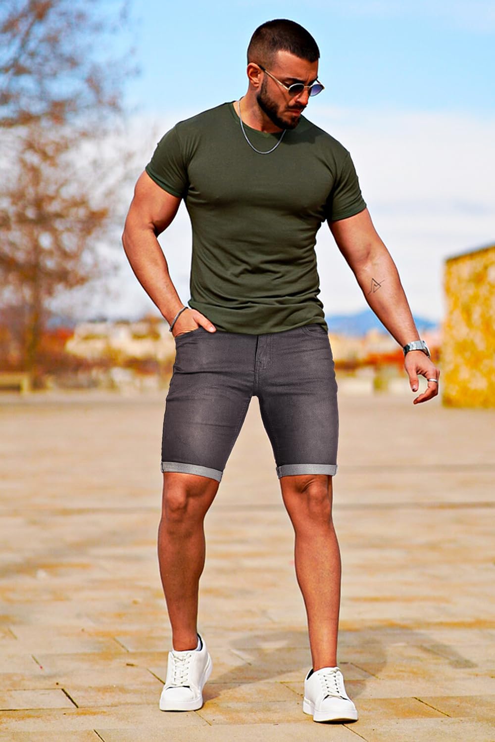 GINGTTO Men's Denim Shorts Slim Fit Stretch Short Jeans - Image 6