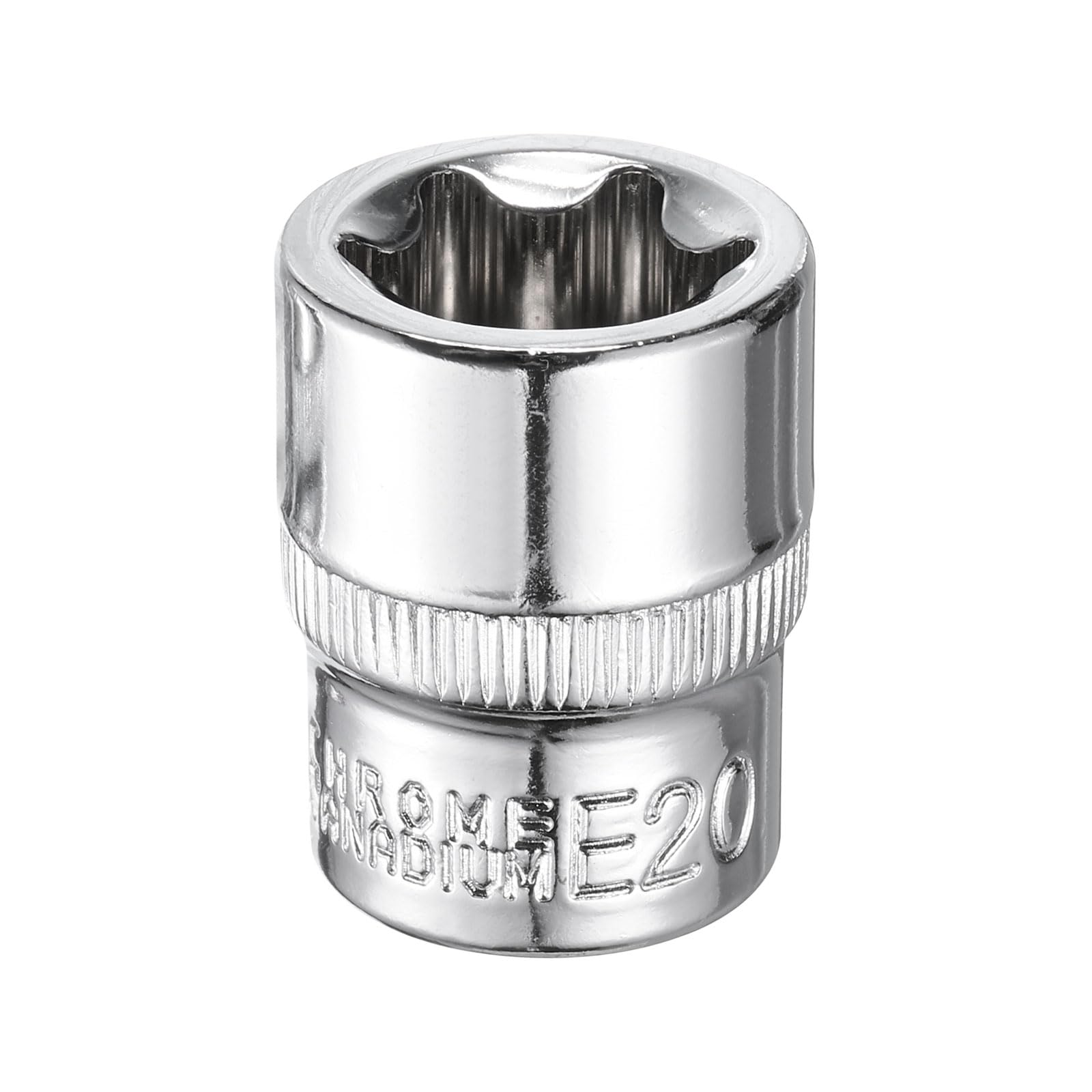 sourcing map E-Torx Socket 3/8" Drive E20 Star Female Socket 1.1" Length External Torx Deep Sleeve CR-V Chrome Plating 6 Point Spline Sleeve for Auto Repairs Home Maintenance