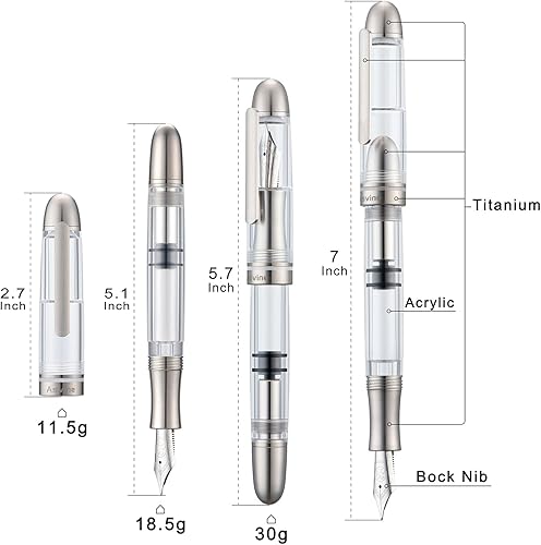 Miniatura 6 de Asvine P36 - Pluma estilográfica de titanio con relleno de pistón, punta fina Bock, juego de estuche de acrílico transparente transparente para