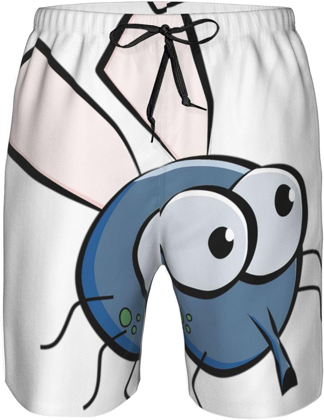 Insect Wings Eyes Cartoon Print Men's Hawaiian Beach Shorts Elastic Novelty Summer Casual Shorts with Pocket