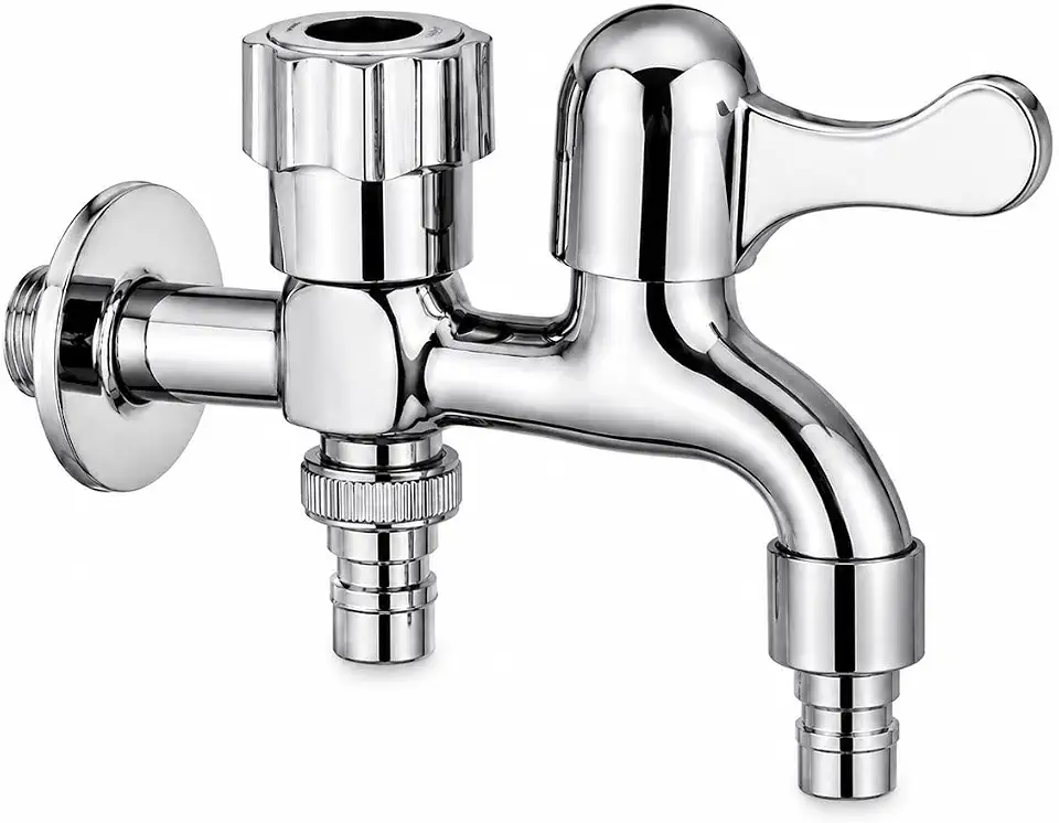 Torneira Cromada Metal 1/4 De Volta para Tanque e Jardim com Duas Saídas – Ideal para Lavanderia, Máquina de Lavar e Mangueira, resistente e durável com acabamento sofisticado