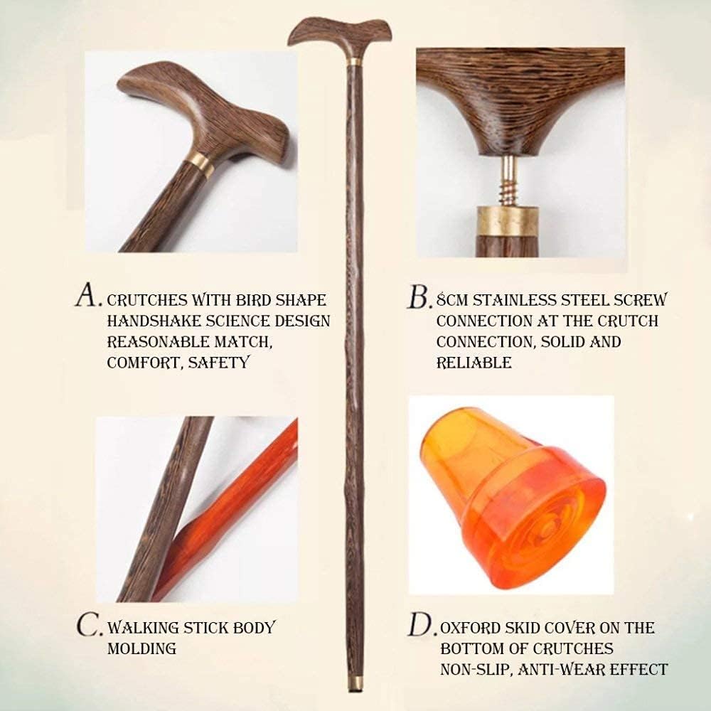ウォーキングスティック、木製の杖ウェンゲ蛇口松葉杖の先輩は、高齢者のために強力なスリップケーンウォーキングスティックを歩いています
