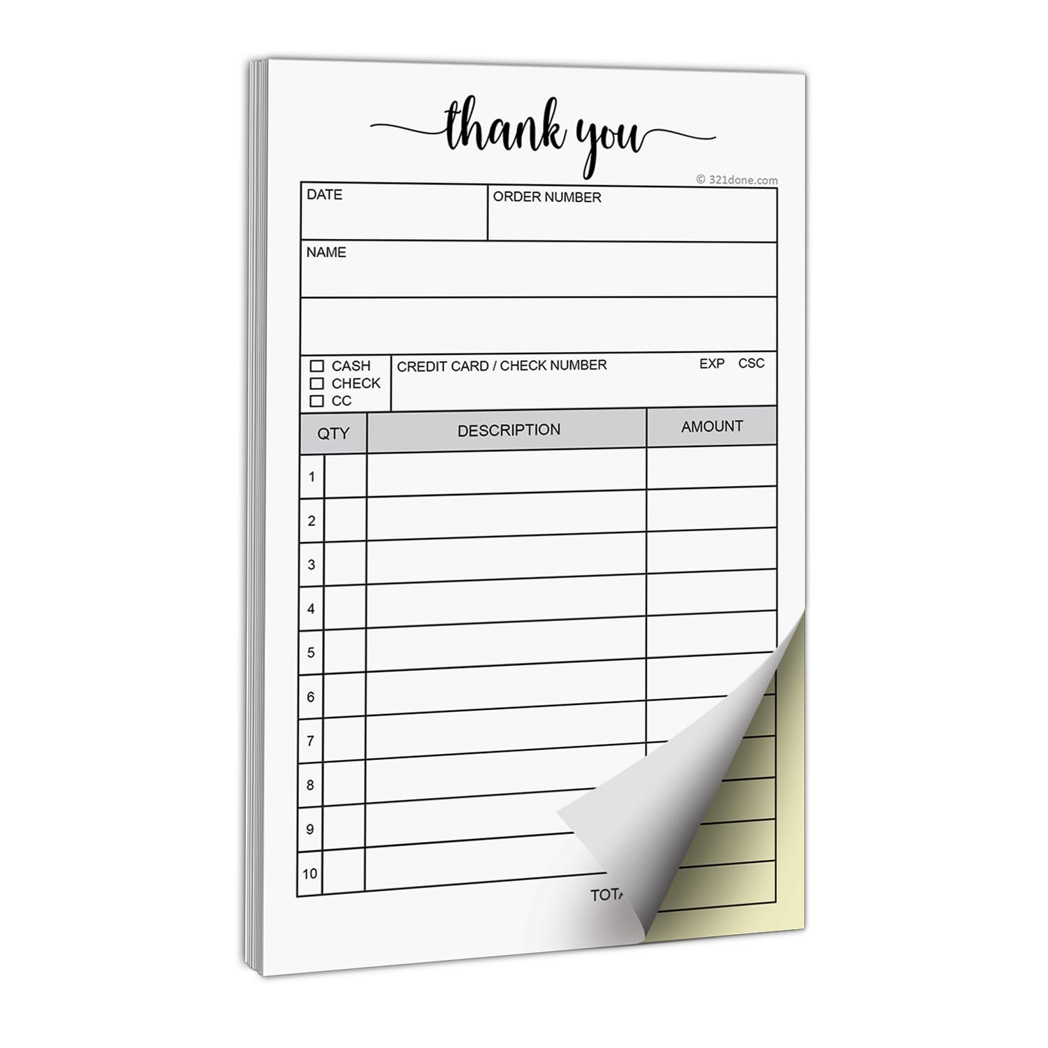 321Done Thank You Receipt Book with Carbon Copies, 3.4x5.5, 50 Sets