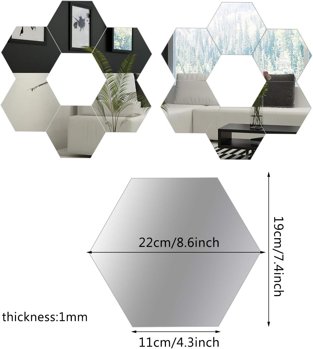 BBTO 15 Pieces Mirror Sheets Flexible Non Glass Mirror Plastic Mirror Self Adhesive Tiles Mirror Wall Stickers (4.3 Inch)
