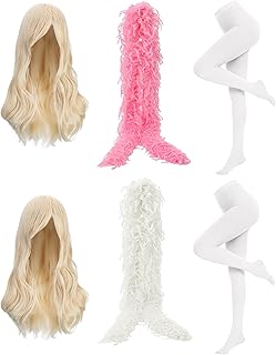 6 Pcs Halloween Agent Sister Costume Couple Crossdress Costume Accessories Include Wigs Feather Boas and Stockings for Adults Friends Funny Cosplay Party