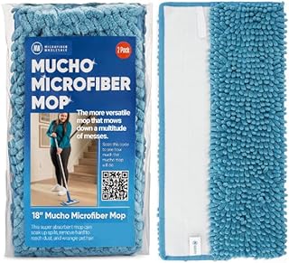 18" Mucho Dust Mop Pads - Replacement Flat Mop Heads Compatible with Any Flat Mop System - Reusable & Washable Microfiber Mop Pads, 2 Pack