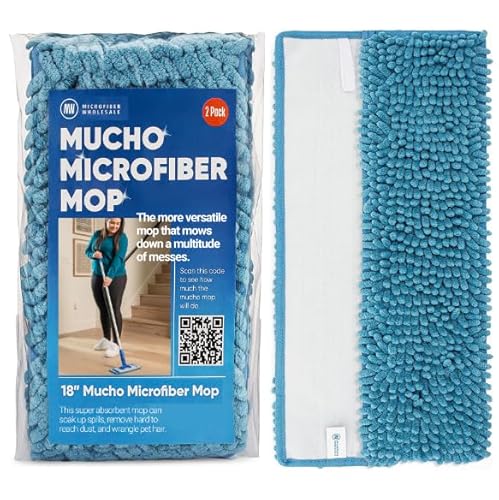 Microfiber Wholesale 18" Chenille Mucho Mop Pad - 2 Pack, Reusable & Washable Microfiber Mop Pads, Compatible with All 18" Flat Mops