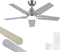 putroad 42 Inch Brushed Nickel Ceiling Fan with Lights & Remote - Quiet DC Motor, 6 Speeds, 3CCT Dimmable, Reversible for Bedroom, Living Room, Patio