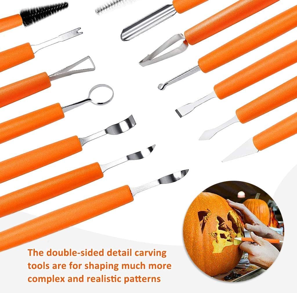 Halloween Pumpkin Carving Kit, TROPICALTREE 21Pcs Pumpkin Carving Tools Accessories, Professional Carving Knife Set Stainless Steel with Stencils & Storage Bucket for Halloween Decoration (21PCS)