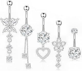 SANNIDHI® Belly Button Rings for Women Heart Flower Butterfly Stainless Steel Dangle Belly Ring Dangling Piercing Jewelry Price In India