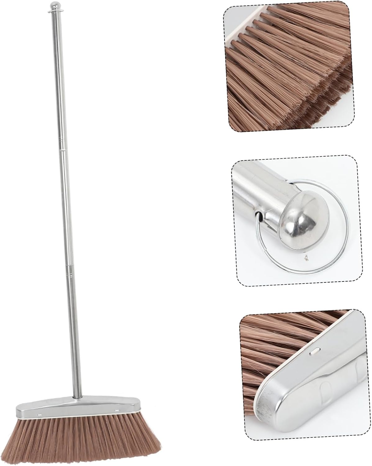ULTECHNOVO Long Handle Stainless Steel Broom with Wide Angle Head Versatile Sweeper for Indoor Outdoor Cleaning Kitchen Bathroom Garage and Patio Use