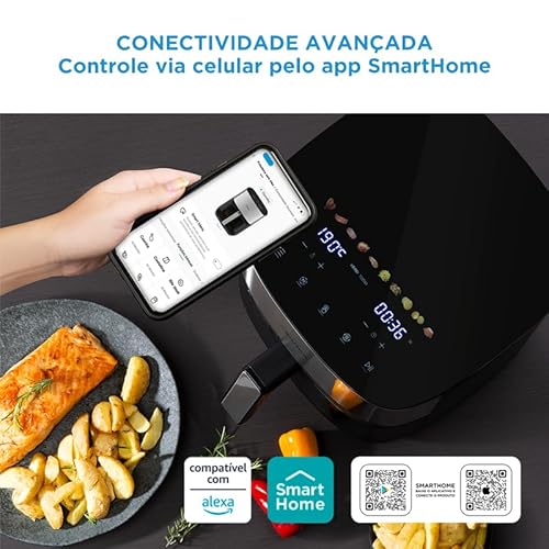 Midea Air Fryer Fritadeira 6L, 9 Menus Predefinidos, Tela de Toque LED, Desligamento Automático, Função IOT, 90% Menos Gordura, cesta Antiaderente e Prato Mais Crocante 220V/60Hz