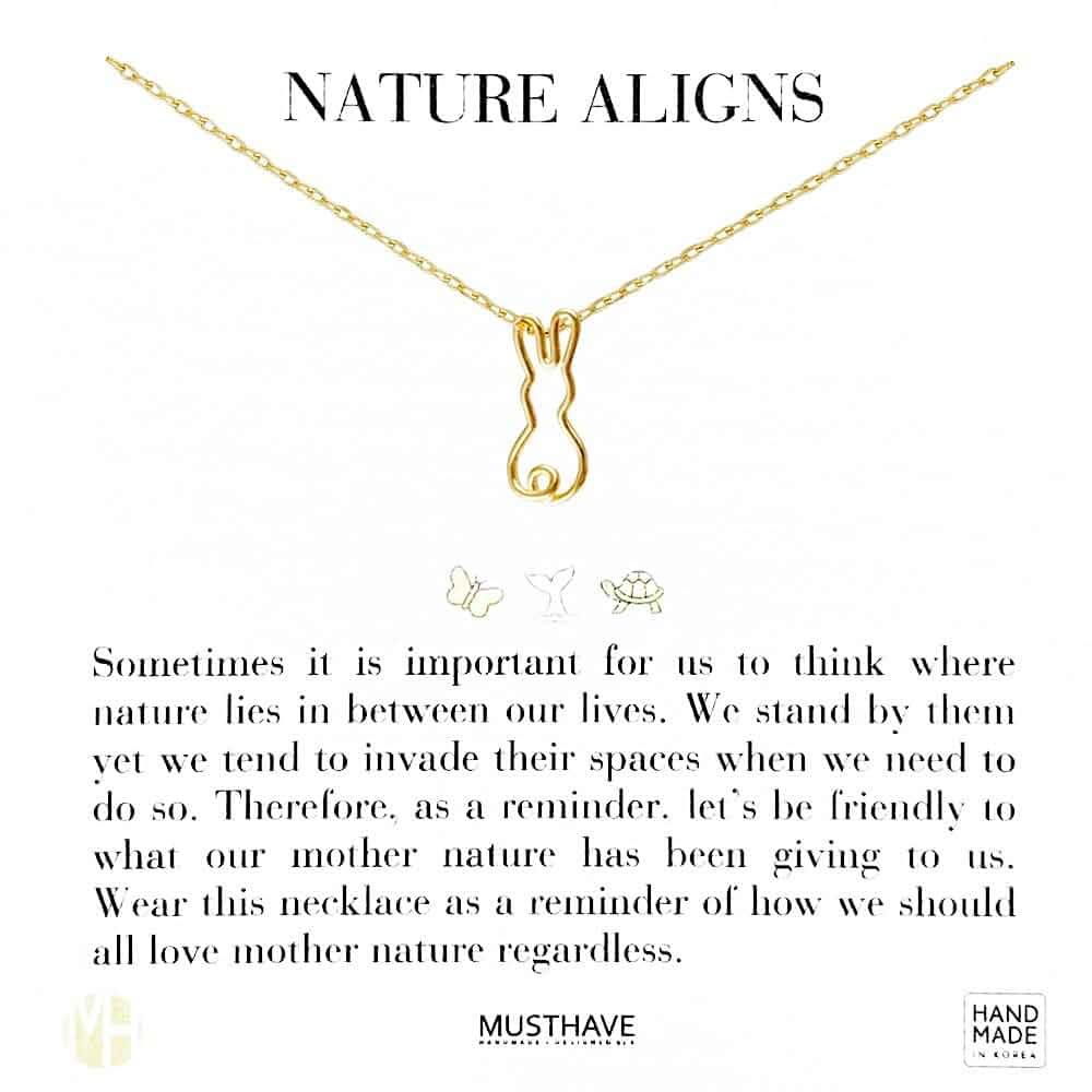 Bunny Pendant Necklace – MUSTHAVE 18K Gold Plated Minimalist Rabbit Outline Jewelry for Women, Dainty Animal Charm, Cute Nature Inspired Gift, Handmade Korean Jewelry, 16+2 inch Extender, Message Card, Birthday, BFF, Unisex (Yellow Gold)