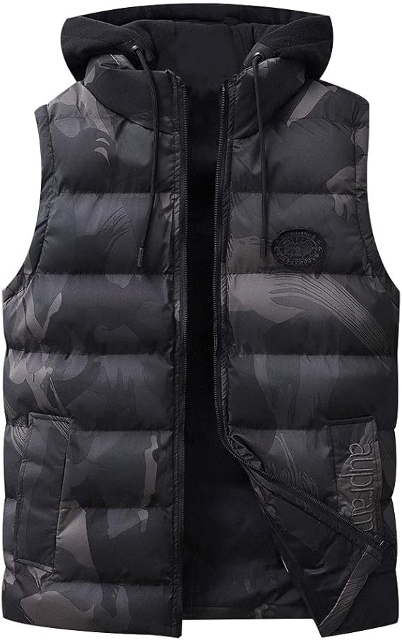 Amazon Semiaugust セミオーガスト ダウン ベスト メンズ 中綿ベスト 軽量 防寒 迷彩 柄 ダウンベスト カジュアル フード付き 登山 大きいサイズ 秋冬用 おしゃれ ベスト 通販