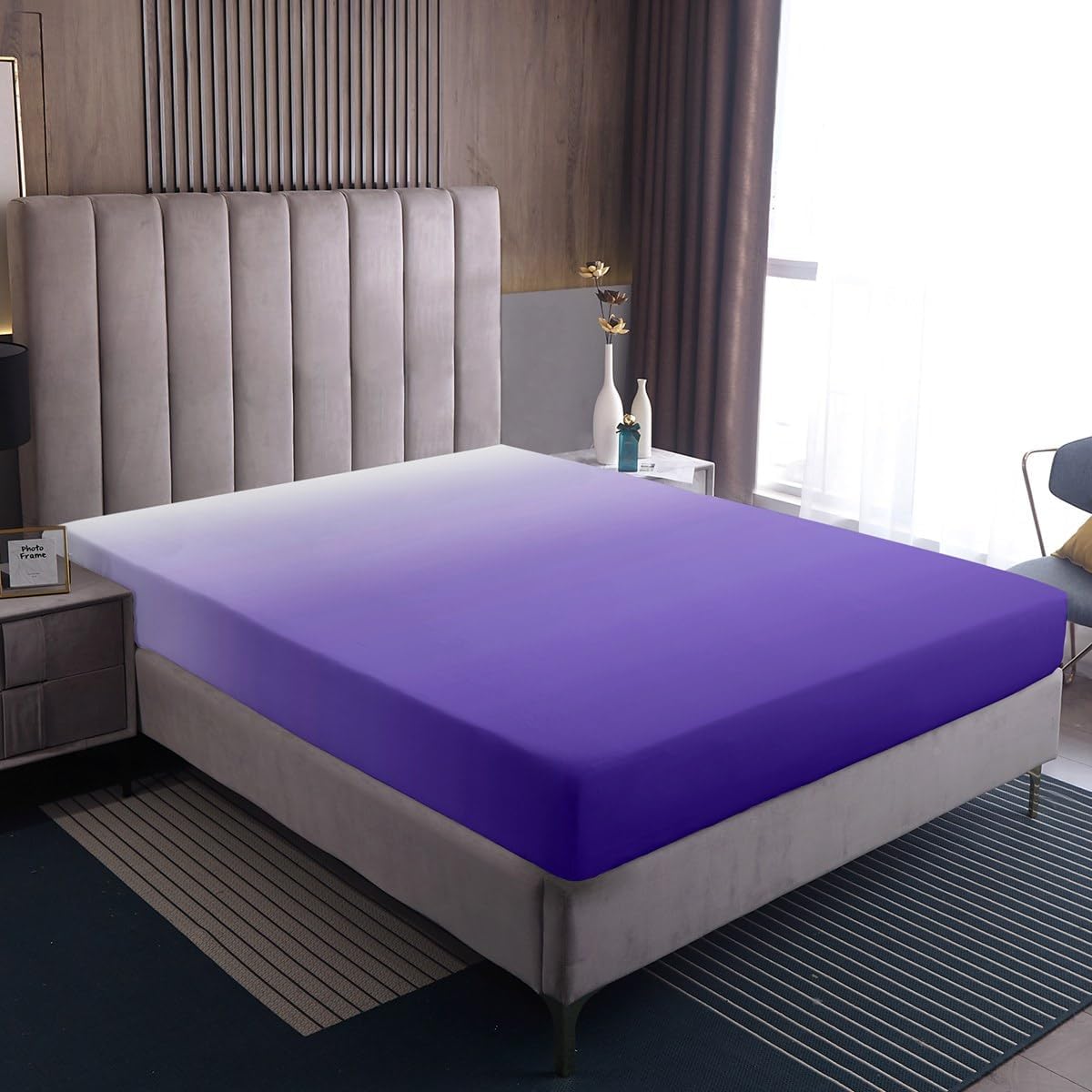 Luxury Lavender and White Fitted Sheet Ombre Colorful Bed Sheets,Abstract Gradient Artwork Sheets,Modern Bedroom Decor,Full