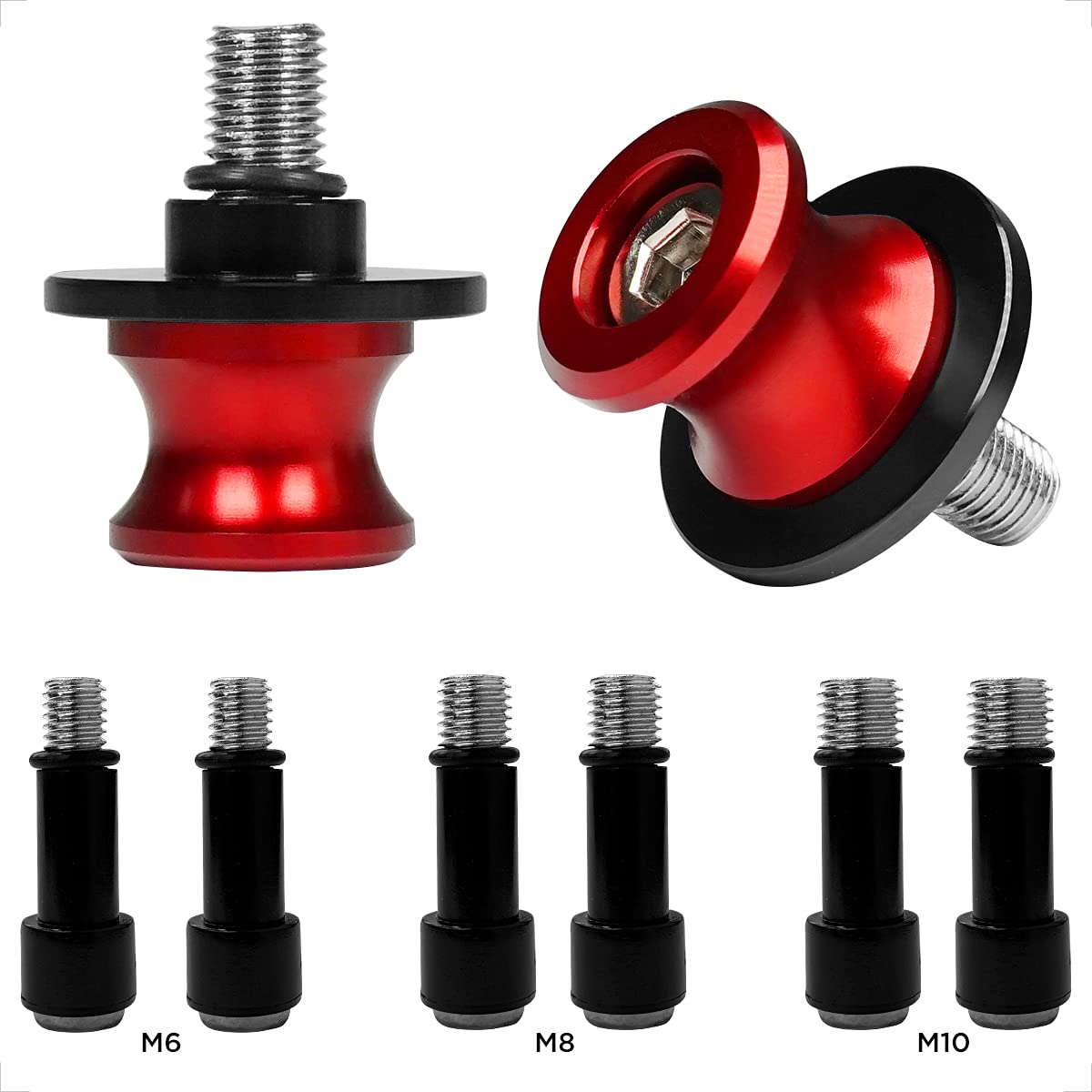 Evermotor Diábolos universales para motocicleta, aluminio CNC M6X1mm, M8X1.25mm, M10X1.25mm, deslizadores de bobina para basculante, Soporte para Yamaha YZF R1, R3, R6, R25, R125, para caballetes