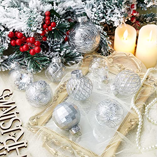 30Ct Christmas Ball Ornaments-60Mm/2.36" Shatterproof Clear Plastic Xmas Balls Baubles Set With Stuffed Delicate Sparkling, Hanging Christmas Tree Decorations (Silver) #TOP2