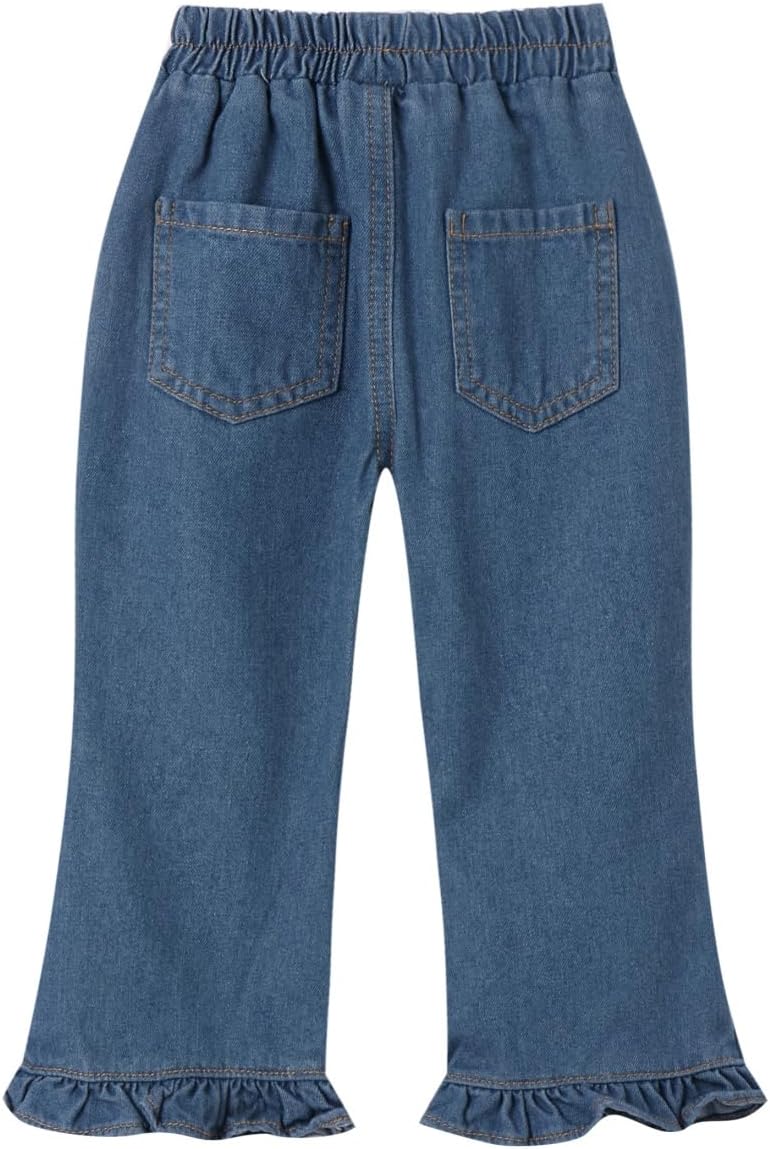 Mud Kingdom Girls Bell-Bottom Jeans with Ruffle Hem Stretchy Denim Pants for Kids 12 Months-Size 6