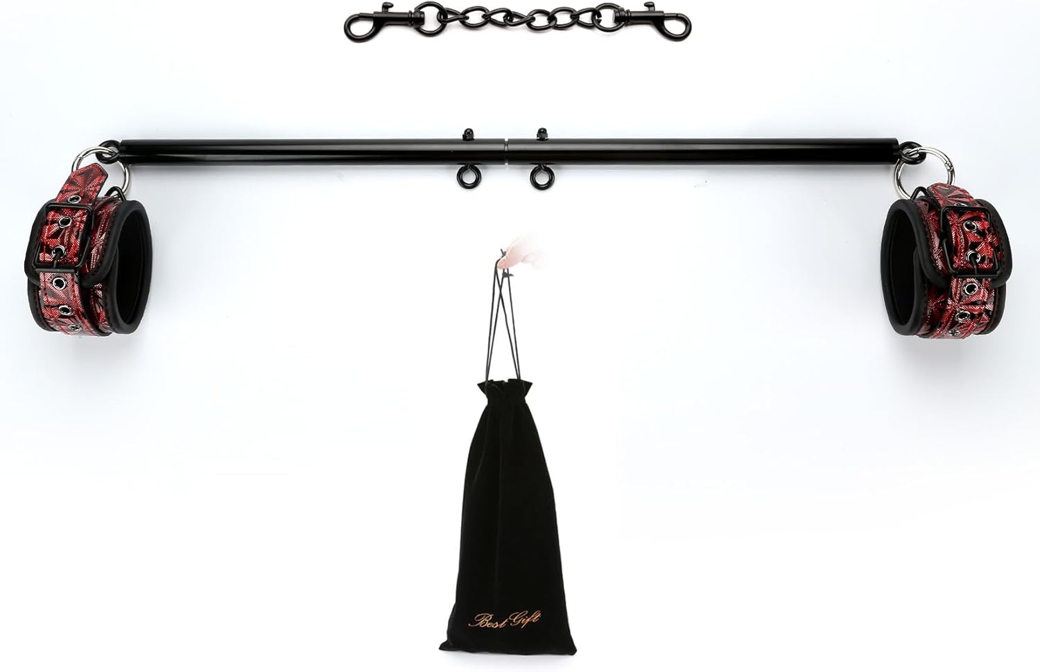 Pilates Spreader Bar, Exercise Bar with Fur Adjustable Strap Set, Yoga Training Fitness Gear, Sports Gym Kit, Workout Bar, Stainless Steel Spreader Bar for Home