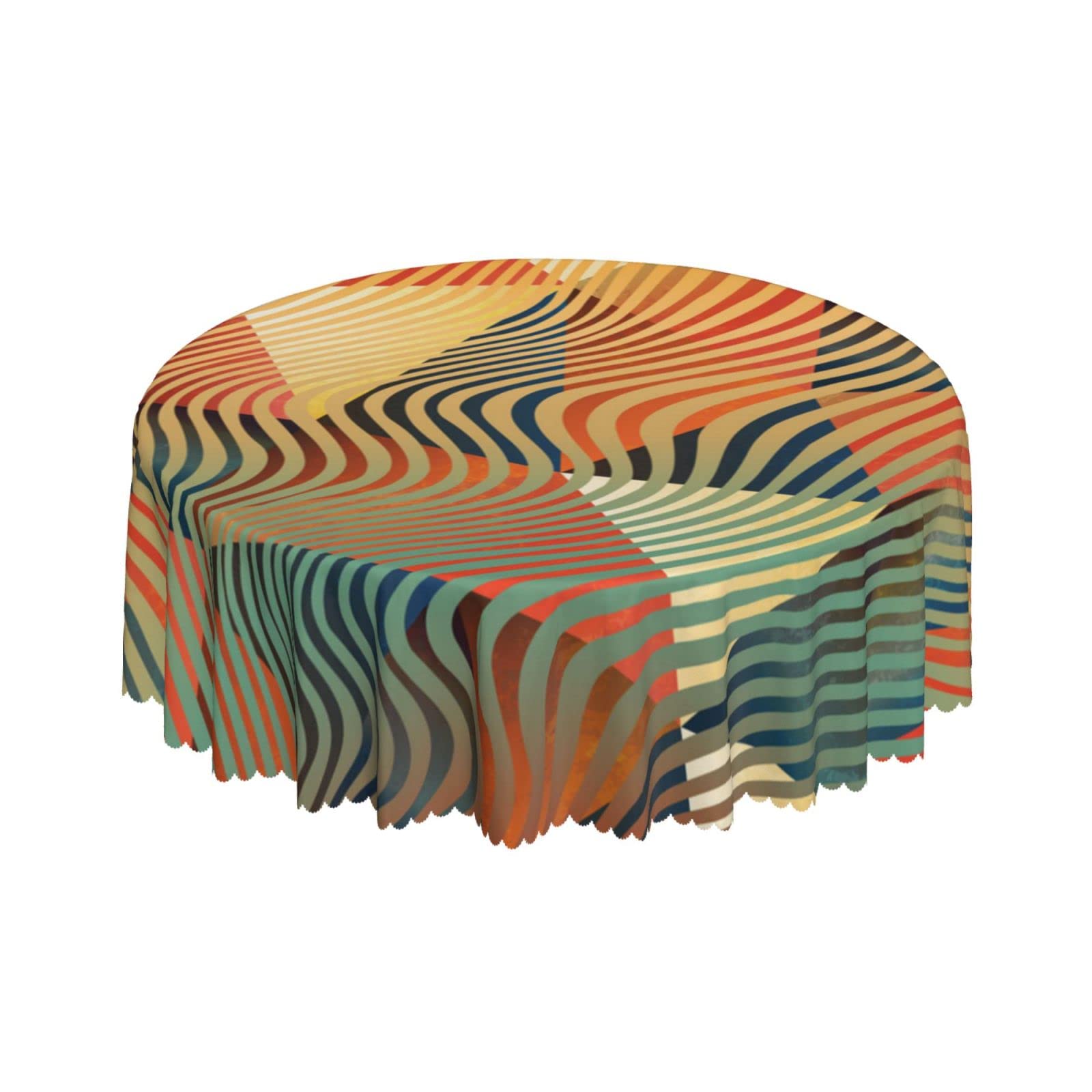 Lsjuee Geometric Tribal Texture Round Tablecloth 60 Inch Printed Washable Tablecloth for Dining Party Holiday Fall Home Decorative