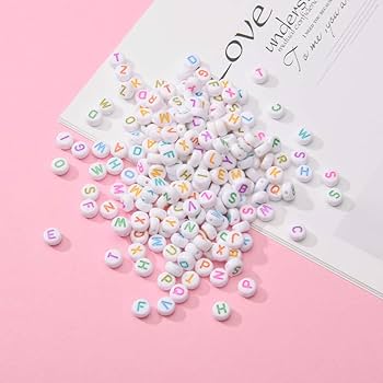 Assortiment De 200 Perles Plates Lettres Alphabet 7 Mm - Vieux Rose Dore P 672822