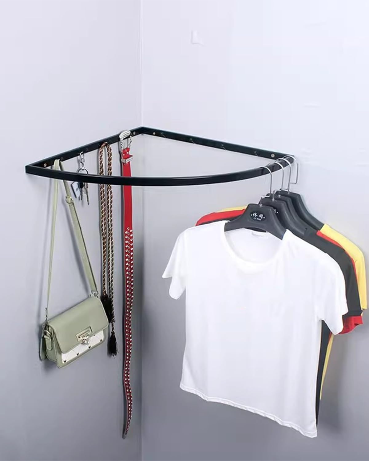 Corner Wardrobe Closet Bracket for Room, Corner 90 Degree Support Bracket for Round Closet Rods, Nursery Organization Clothes Holders Rack(White,40cm(15.7"))