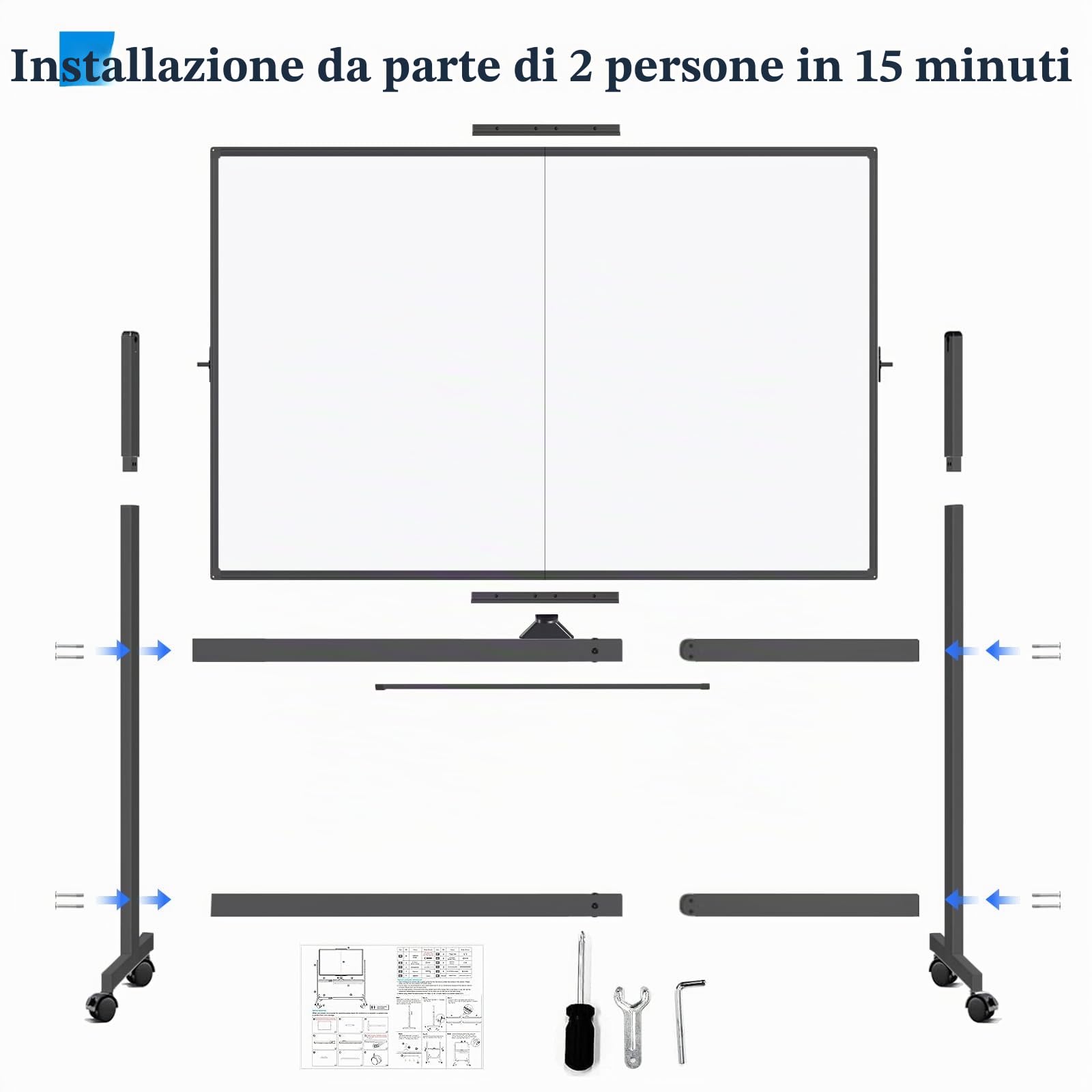 maxtek Lavagna Bianca Mobile con Cavalletto 120 x 90 cm, Nero | Magnetica Whiteboard, Cancellabile, Doppia Faccia Girevole, Telaio in Alluminio, Rotazione 360° su Ruote,per Ufficio e Scuola