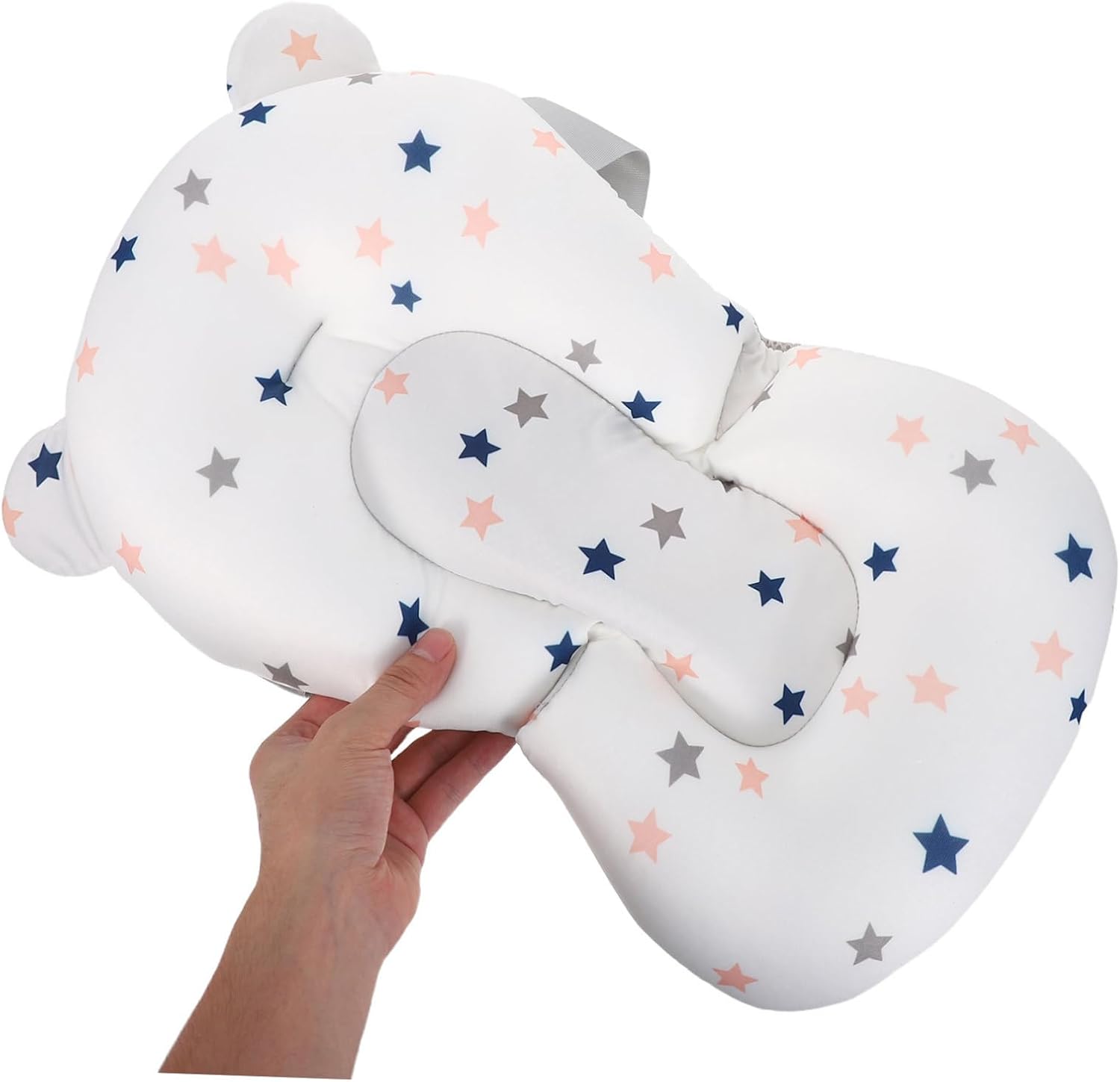 Bath Seat Support Floating Mesh Pad with Soft Cushion Non-Slip Newborn Shower Cradle for Head Neck Back Support Portable Bathtub Mat with Star Pattern for Comfortable Bathing