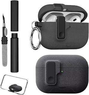 Kit Limpador para Fones e Capa Protetora Nerdcase Compatível com AirPods Pro 3, Suporte Adaptado, Silicone Rígido Cinza