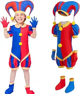 [XIUXIUAI] デジタルサーカス コスプレ 服 ポムニ ピエロ コスプレ 服 ハロウィン 子供用 仮装 アニメ デジタルサーカス 可愛い ポムニ ピエロ コスプレ 衣装 キッズ コスチューム お誕生日 パーティー イベント 演出服 4点セット 男女兼用