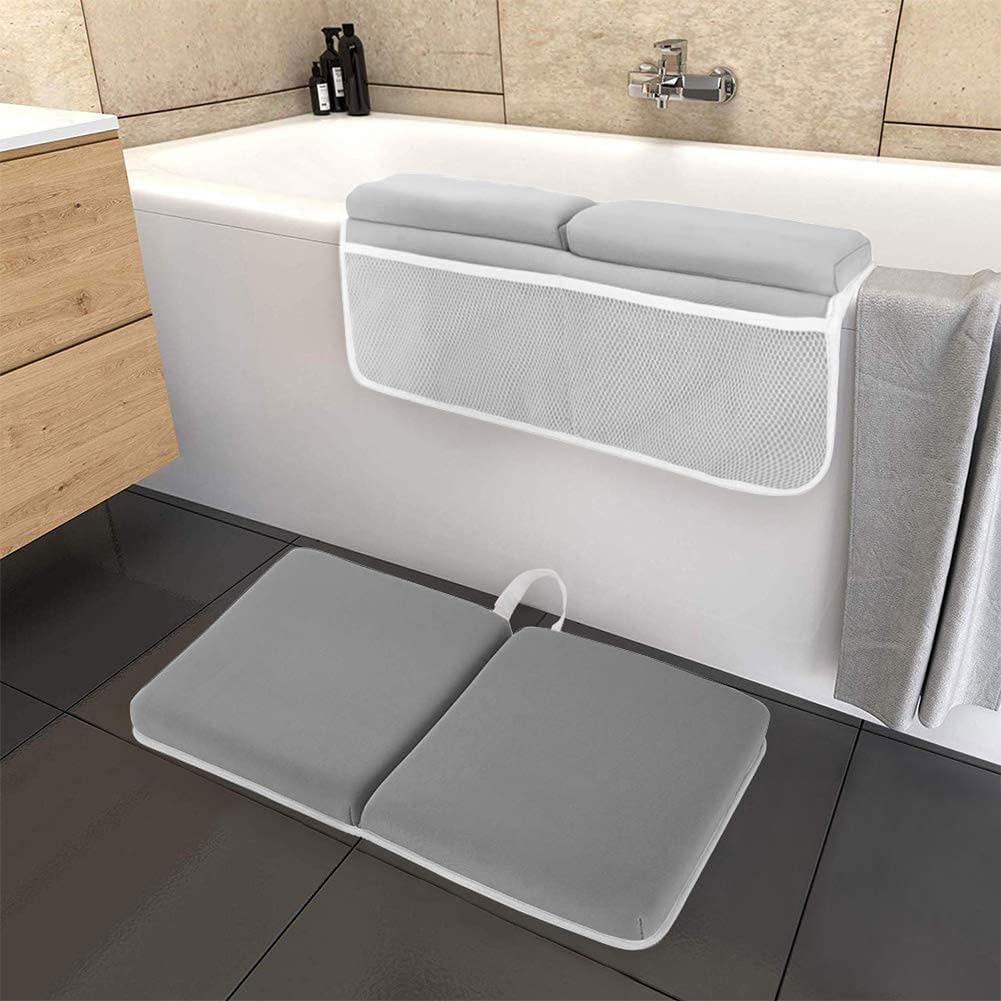 BRH Baby Bath Kneeler & Elbow Rest pad Set for Bath Toys,Baby Bathtub – 1.5 inches Thick Cushion, Non-Slip, 4 Mesh Pockets, Baby Essentials knelling pad, Baby Bath mat