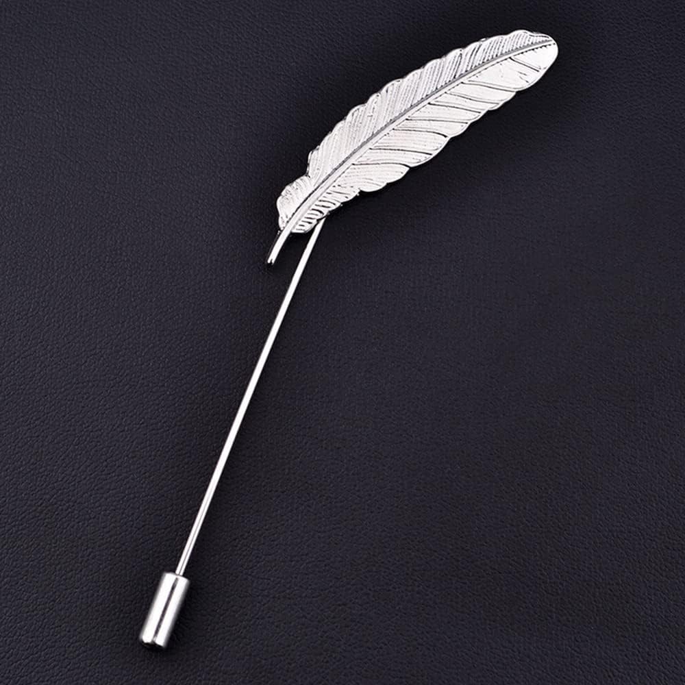 Men Metal Feather Brooch Pin Vintage Lapel Stick Pin Suit Tie Brooch Badge 2PCS