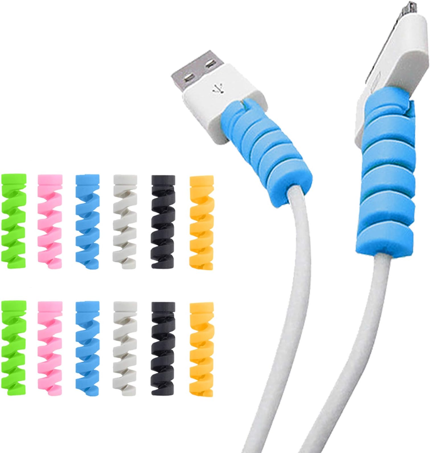 TPLTECH 12Pack Charging Cable Protector Spiral Tube Wire Management Organizer Protective Cord Sleeve Line Saver for iPhone iPod iPad MacBook Tablet Charger Cord,Android Cell Phone,Mouse Cable 6 Colors
