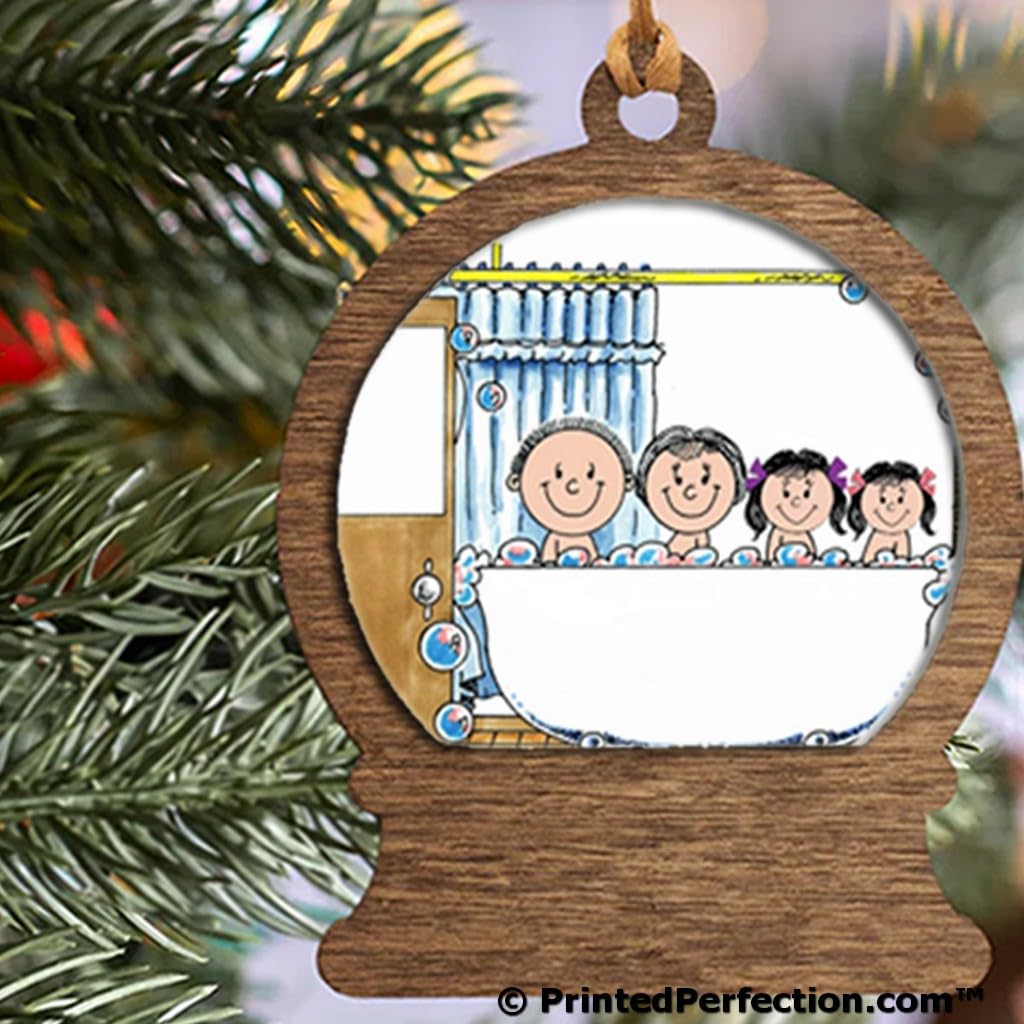 PrintedPerfection.com Personalized Tub Time, Two Girls Wooden Snow Globe Shaped Christmas Ornament