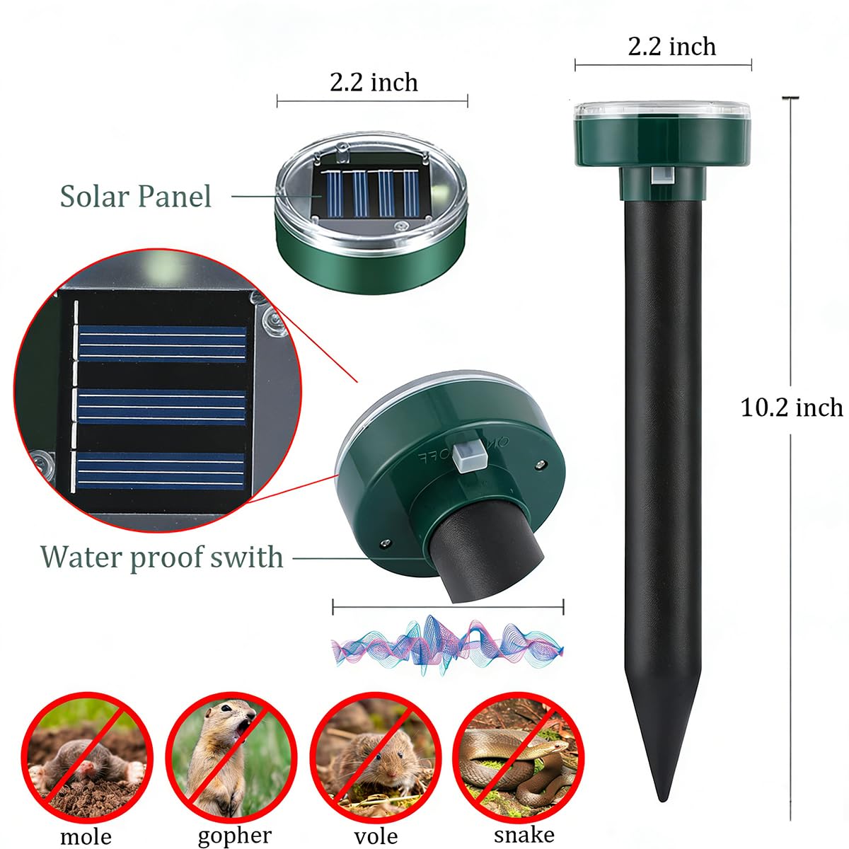Eichhörnchenabwehr Maulwurfschreck 10 Pack Solarbetriebene Sanke Gopher Hirschvertreiber Jäger Maulwurfschreck Sonic Spikes Repellent Ultraschall Schädlingsbekämpfung Outdoor Halten Maulwürfe aus Hof