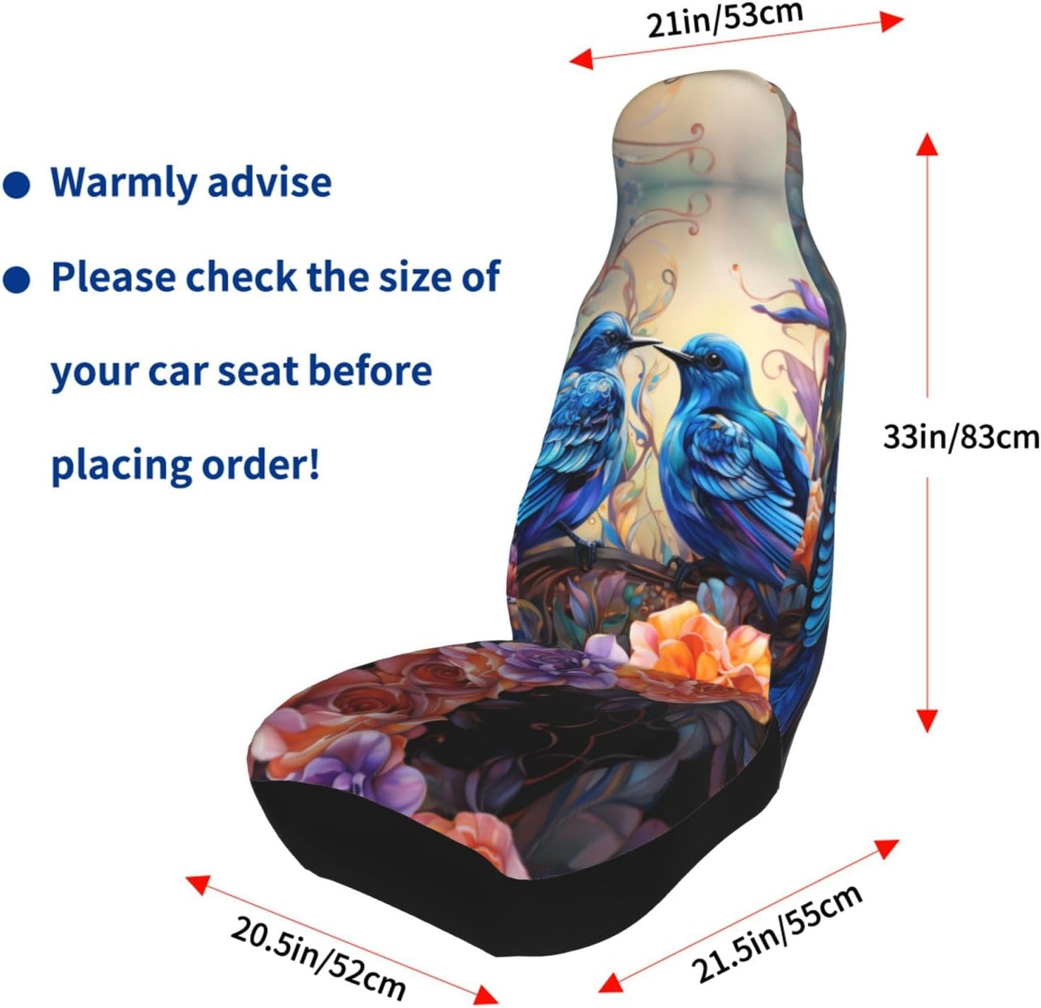 Universal Blue Bird in Flower Printed car seat Covers are Suitable for Most Seats in Trucks, Vans, and Other Similar Vehicles.