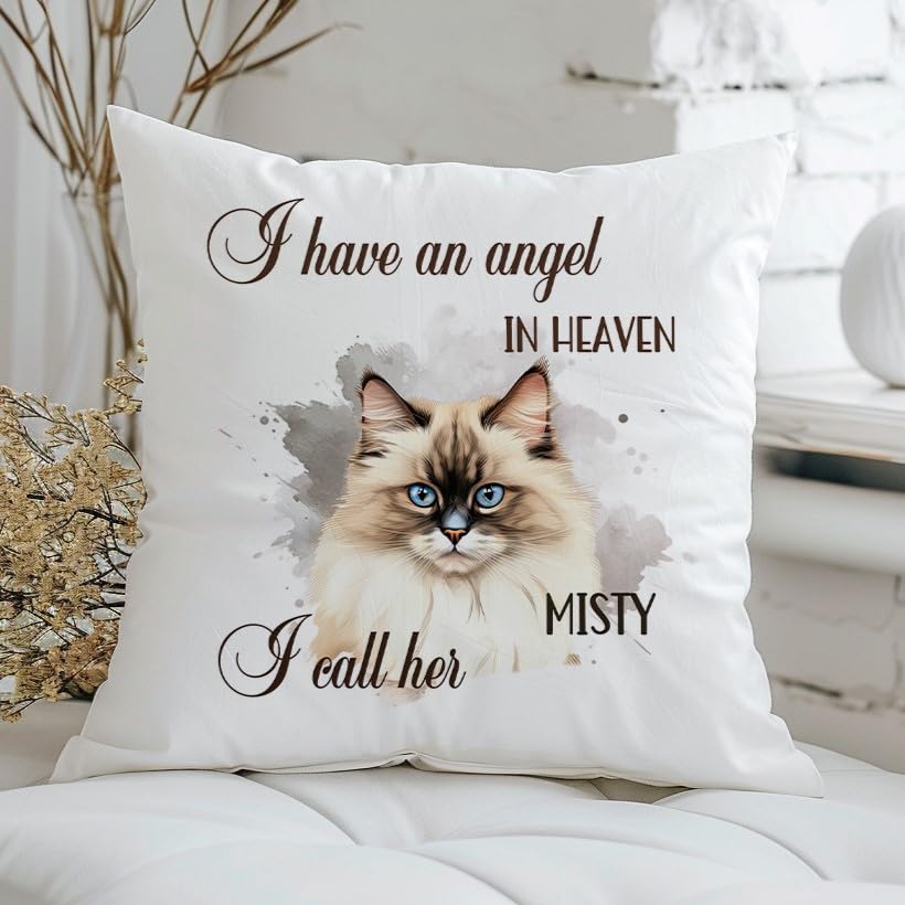 Own Photo Personalised Custom-Made Bespoke Memorial Memory Cushion Pet Loss Throw Pillow Dog Cat Kitten Kit Cover Insert Name Comfort Message Special Printed Personalized Sympathy Gift (Style 2)