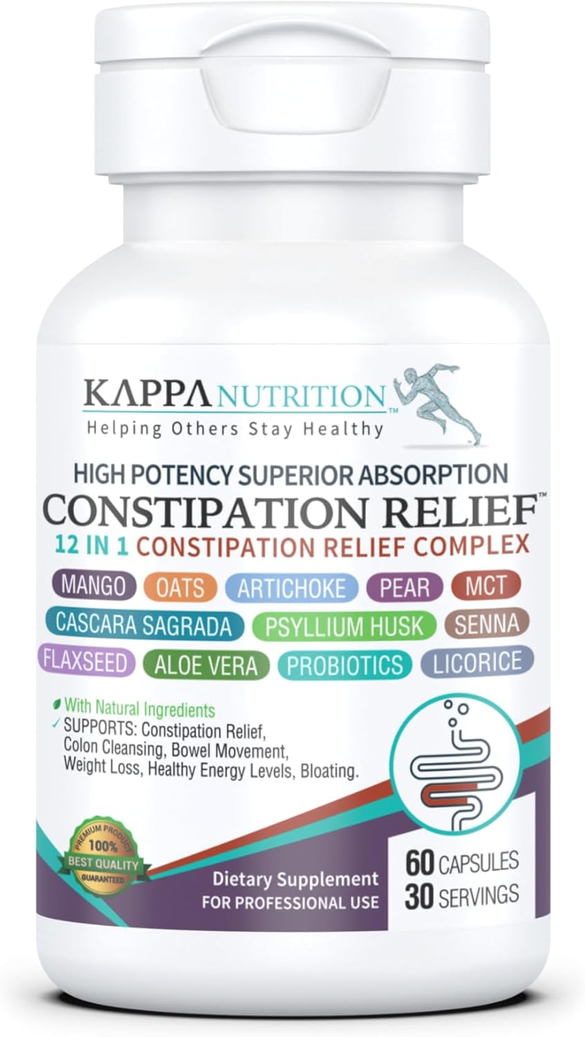 Constipation Relief & Advanced Gut Cleanse Detox for Women and Men – with Cascara Sagrada, Psyllium Husk, Senna Leaf & Probiotics – Non-GMO Colon Cleanse – 60 Capsules – Take 1–2 Daily