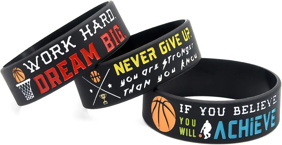 Inkstone (12-pack) Basketball Wristbands with Motivational Quotes - Wholesale Bulk Bracelets for Basketball Party Favors Awards Gifts for Team - Unisex for Men Women Adults