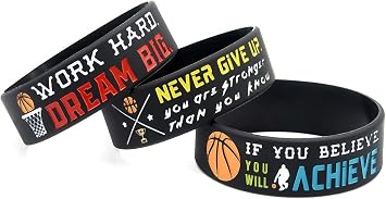 Inkstone (12-pack) Basketball Wristbands with Motivational Quotes - Wholesale Bulk Bracelets for Basketball Party Favors Awards Gifts for Team - Unisex for Men Women Adults