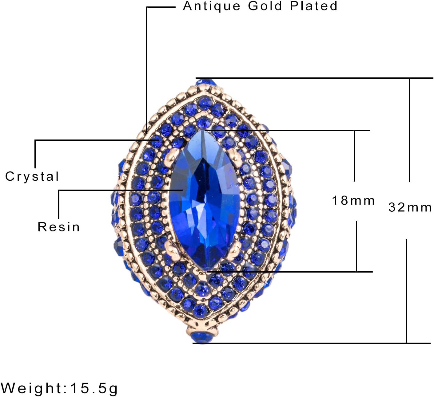 Women Ring - 32mm Big Size Antique Gold Plated Turkish Style Blue Gemstone Vintage Ring Women Jewelry J0769BLUE - Image 6