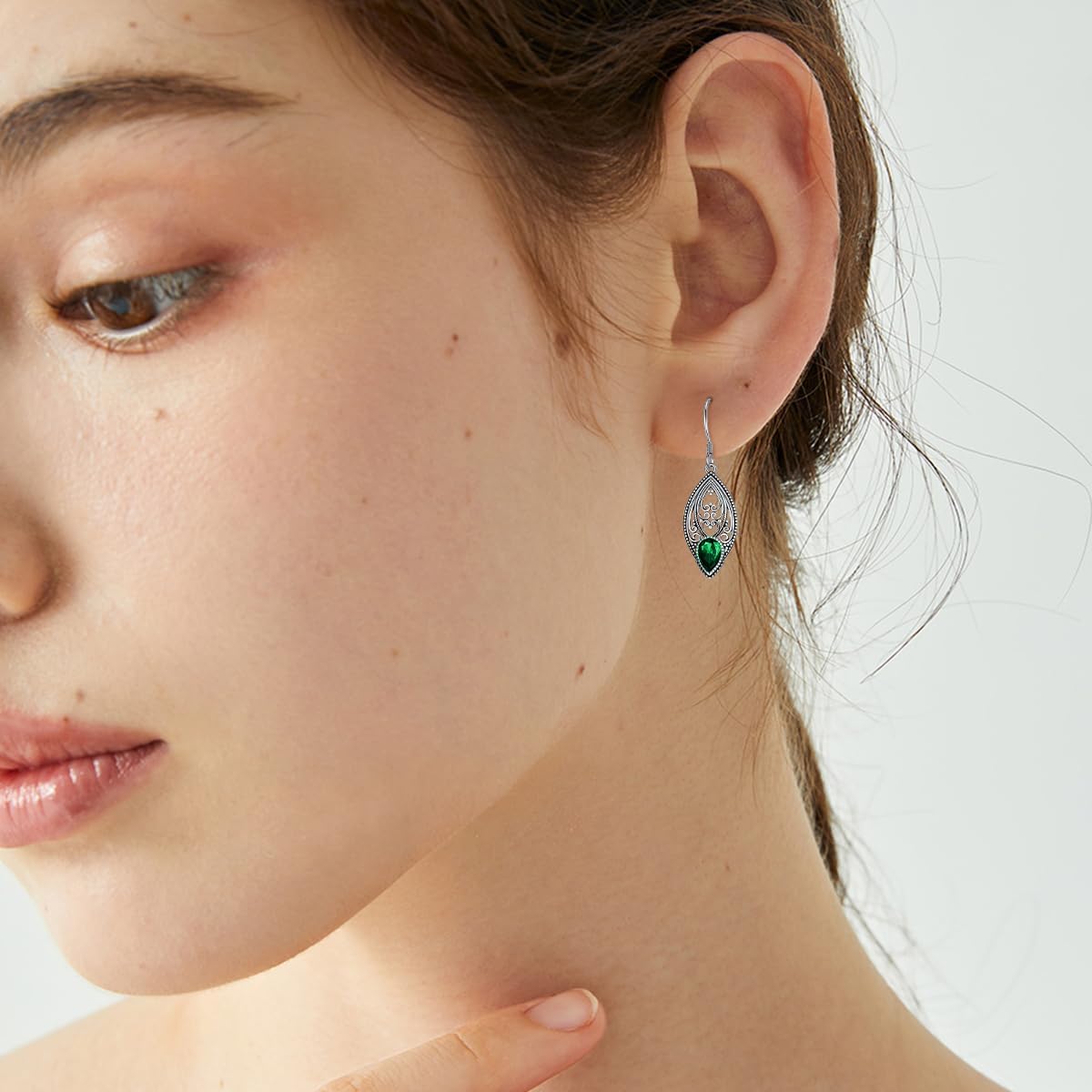 925 Sterling Silver Vintage Oxidized Filigree Dangle Drop Earrings with 7mm Teardrop 12 Months Birthstone Jewelry Gifts for Women - Image 2