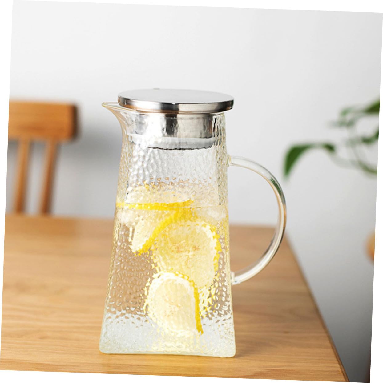 Jarra de Vidrio para Agua con Patrón de Martillo Jarra de Agua Hogar de Vidrio para Servir Bebidas Frías para Té y Zumo la Cocina o Picnic