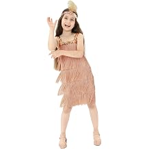 Leadtex Girls 20s Flapper Dresses Costume Dress Childrens Party Fringed Dresses with Feather Headband,Size S,M,L,XL