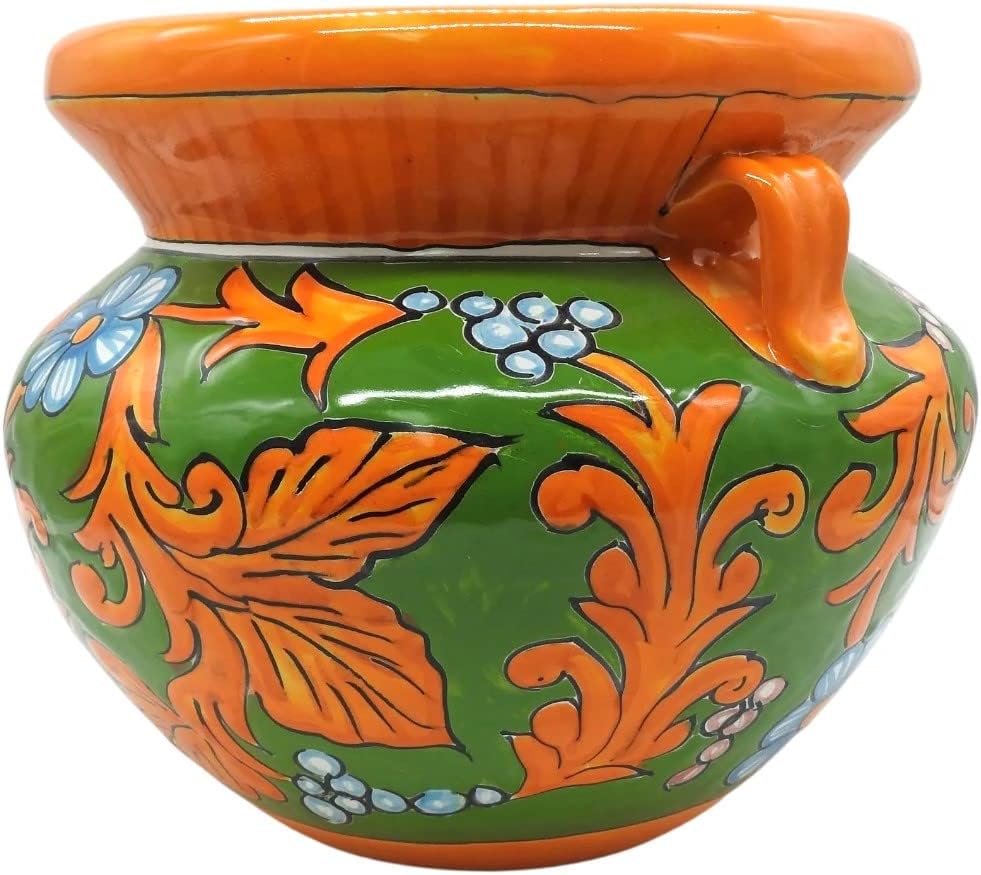 Michoacana Planter Small Hand Painted Pot Indoor Outdoor Multi Colored Figure Glazed (Victorian)