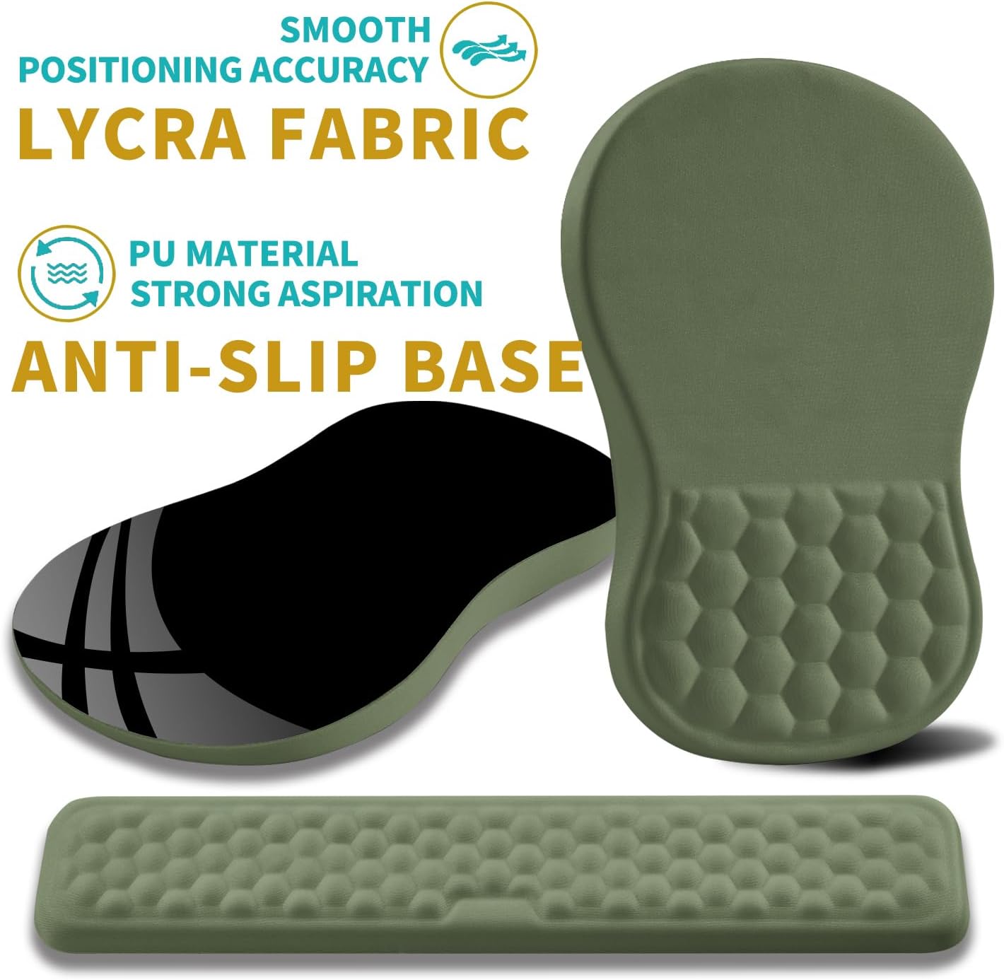 Hokafenle 2 in 1 Ergonomic Mouse Pad Wrist Support & Wrist Rest for Computer Keyboard Set, with Relieve Carpal Tunnel Pain Massage Bulge and Full Memory Gel Design (2In1 Set, Dark Green) - Image 6