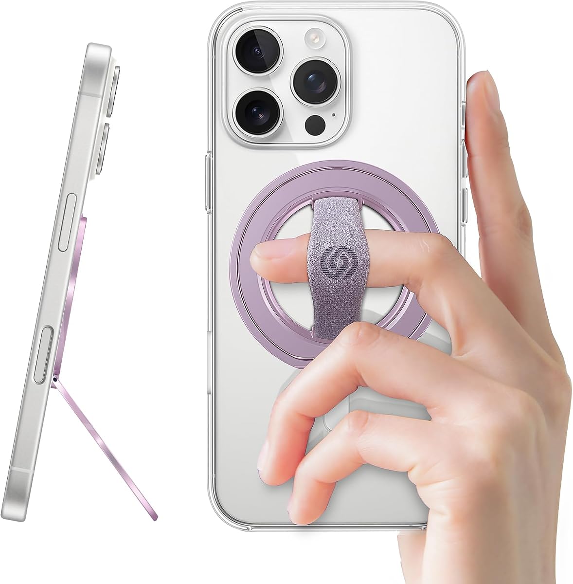 MagOne 3rd Gen [Compatible with MagSafe] Phone Grip Stand with Finger Strap, Removable Magnetic Ring Holder Kickstand Loop for iPhone 17,16,15,14,13,12 Series (Purple)